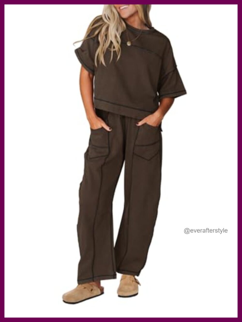 Women's 2 Piece Lounge Set Cotton Blend Barrel Leg Pants Short Sleeve Travel